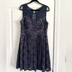 Blue lace cocktail dress.